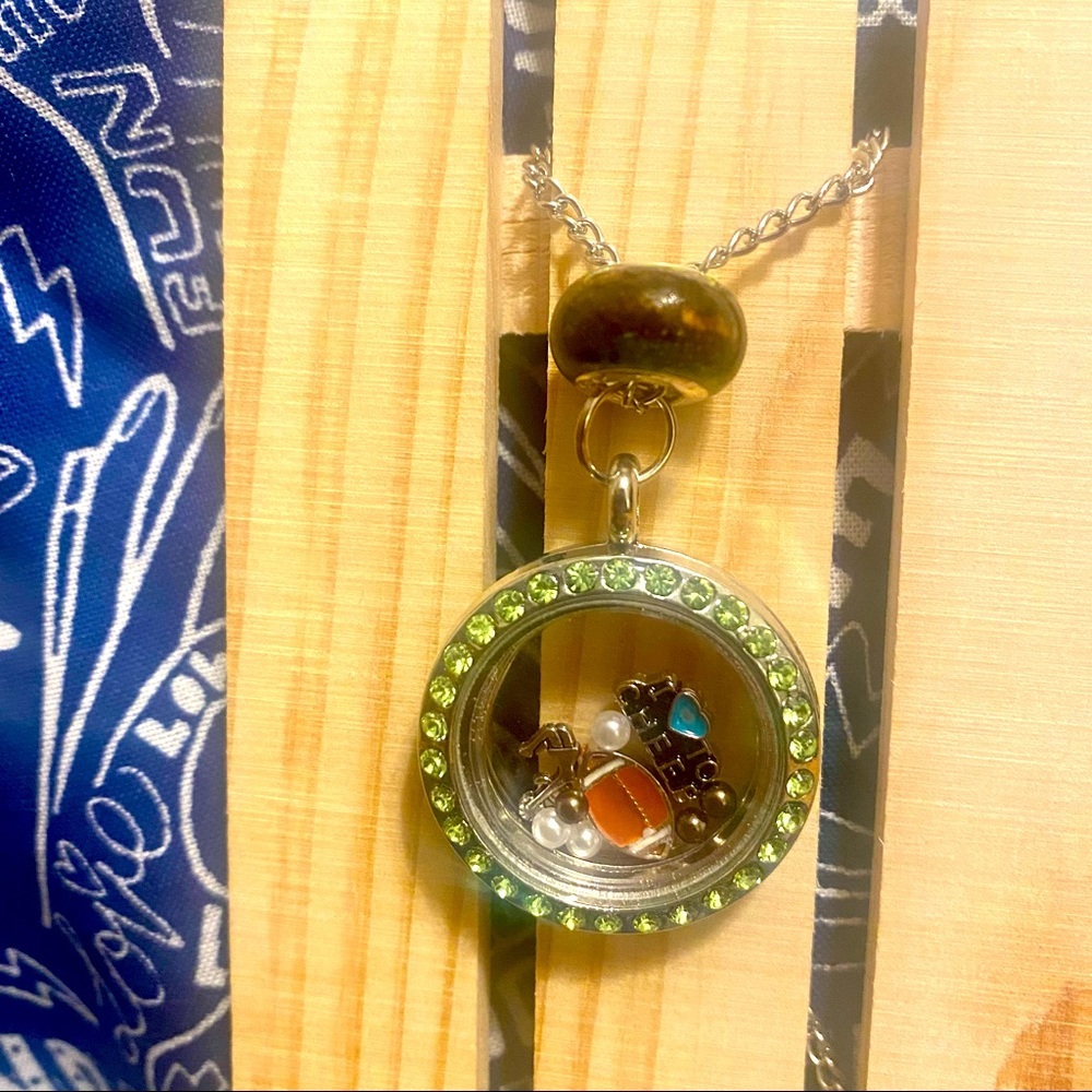 LOVE CHEER FOOTBALL boutique charm circle locket pendant necklace + FREE CHARMS!
